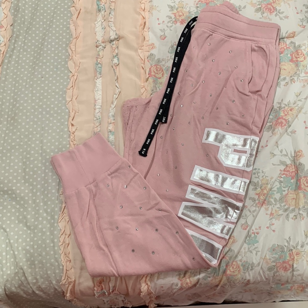 Pink brand sweatpants, bedazzled